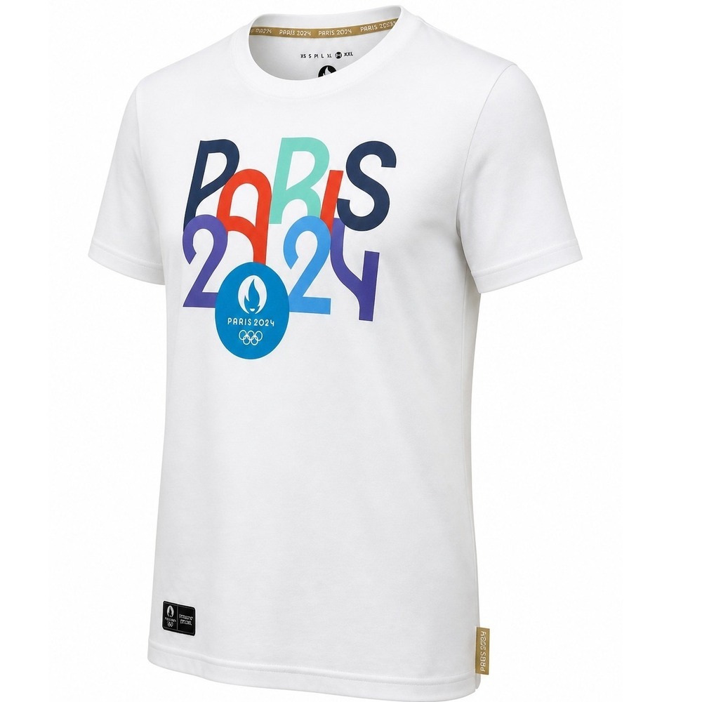 Paris 2024 Olympics T-Shirt Men XXL Graphic Text Block White Print Regular 2020s